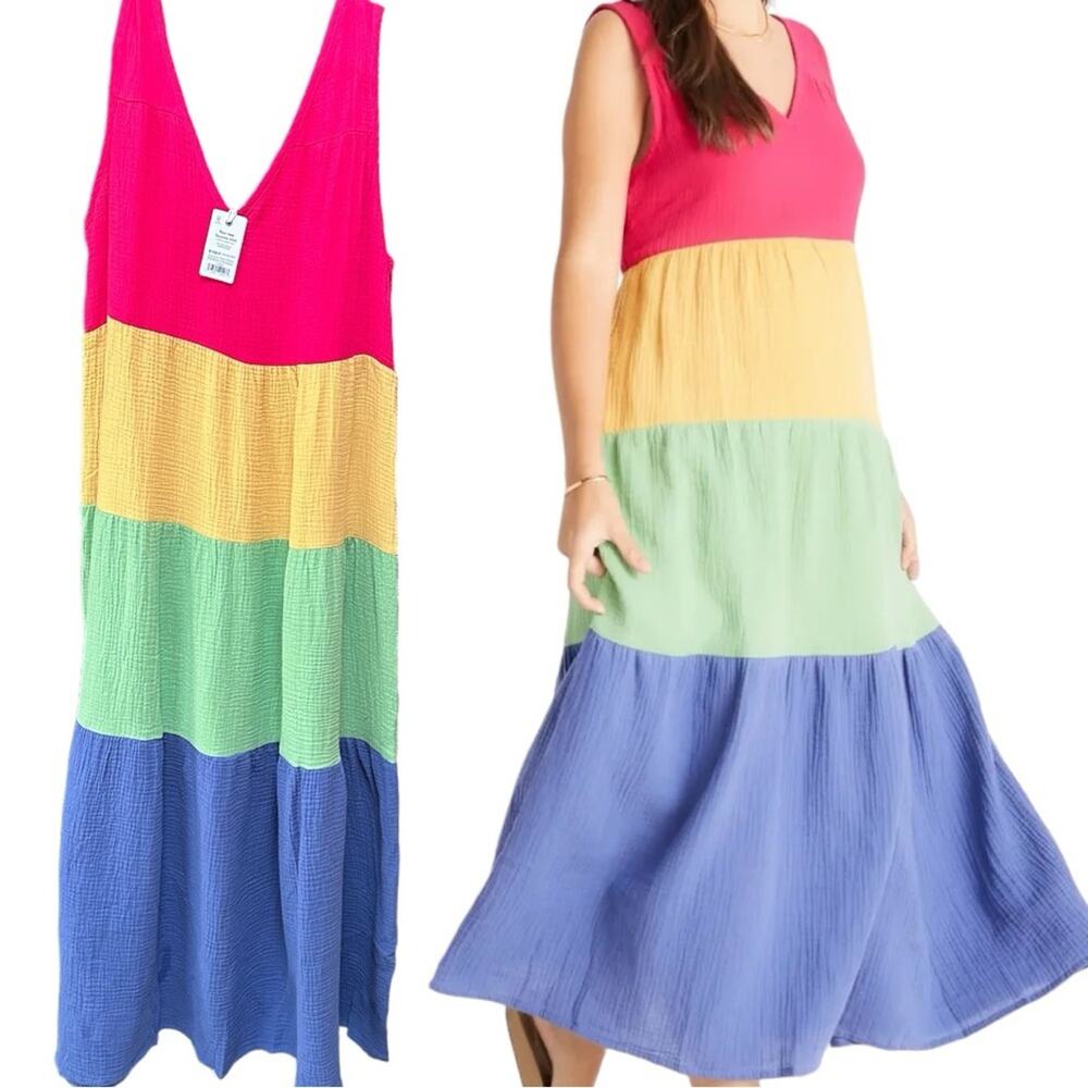 NWT Marine Layer Corinne Maxi Dress in Rainbow Colorblock Size Large Retail $108